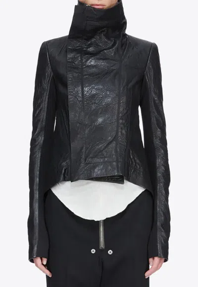 Rick Owens Temple Naska Biker Tumbled Leather Jacket In Black