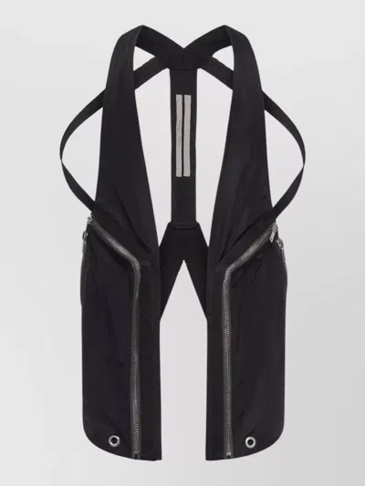 Rick Owens Temple Nylon Vest Zip Pockets Grommets Straps In Black