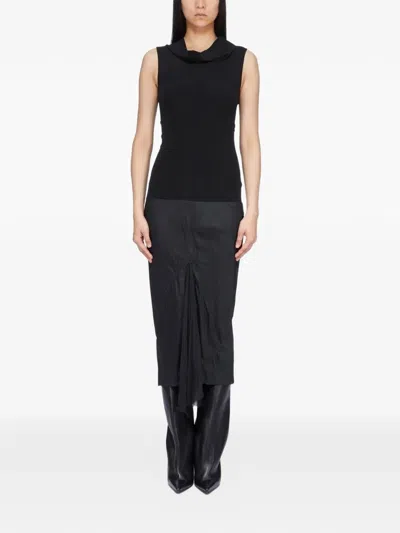 Rick Owens Sliced Stretch-jersey And Crinkled-satin Midi Dress In Blue