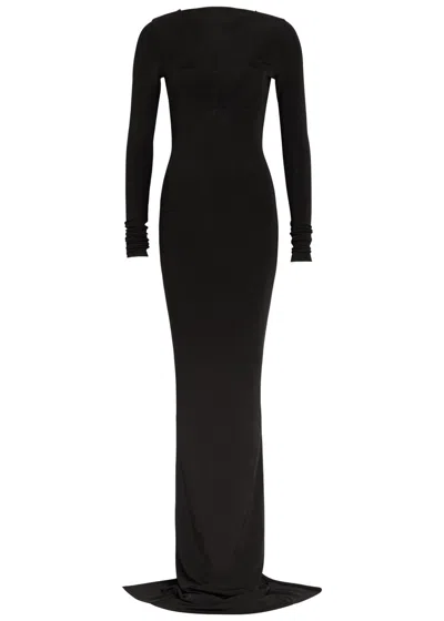 Rick Owens Temple Panelled Stretch-tulle Gown In Black