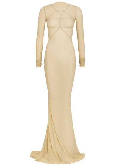 Rick Owens Temple Panelled Stretch-tulle Gown In Brown