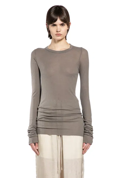 Rick Owens Temple Rib Long Sleeve T-shirt In Gray