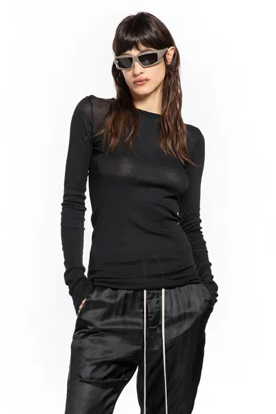 Rick Owens Temple Rib Ls Tee In Mini Rib Jersey In Black