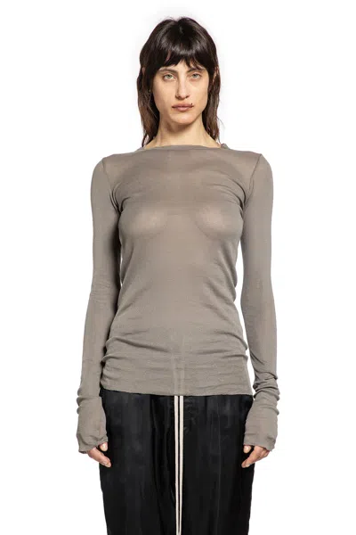 Rick Owens Temple Rib Ls Tee In Mini Rib Jersey In Brown
