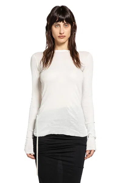 Rick Owens Temple Rib Ls Tee In Mini Rib Jersey In White