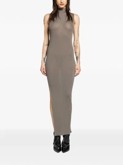 Rick Owens Tank Ribbed-jersey Halterneck Midi Dress In Gray