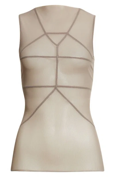 Rick Owens Temple Sleeveless Tulle Top In Brown