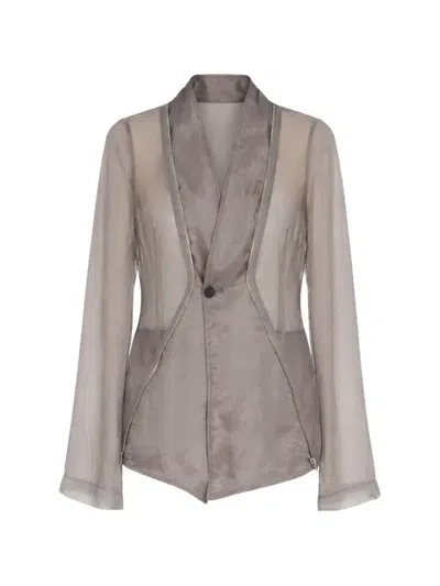 Rick Owens Long Sleeve Stag Jacket With V-neck And Zipper Detail In Army Green