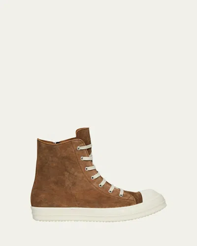 Rick Owens Temple Sumi Suede High-top Sneakers In Brown