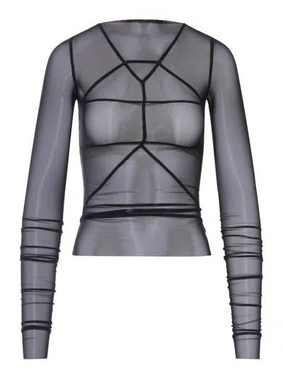 Rick Owens Temple T-shirt In Transparent Tulle In Black