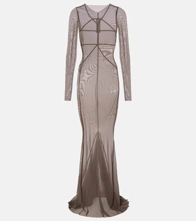 Rick Owens Temple Tulle Gown In Gray