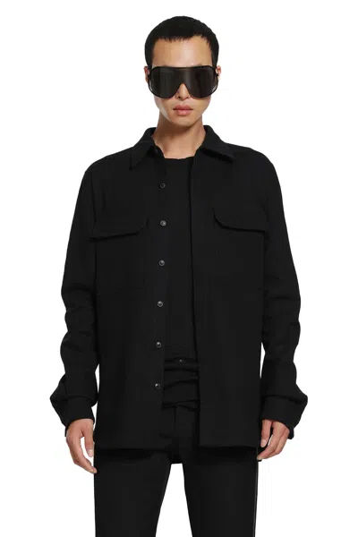 Rick Owens Temple Work Shirt In Warm Felt In Black