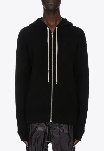 Rick Owens Temple Zipped Hooded Cardigan In Black