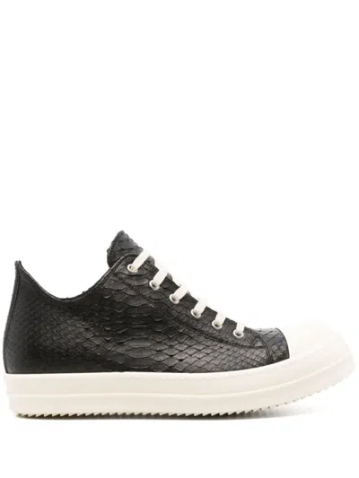 Rick Owens Textured Black Leather Low-top Sneakers