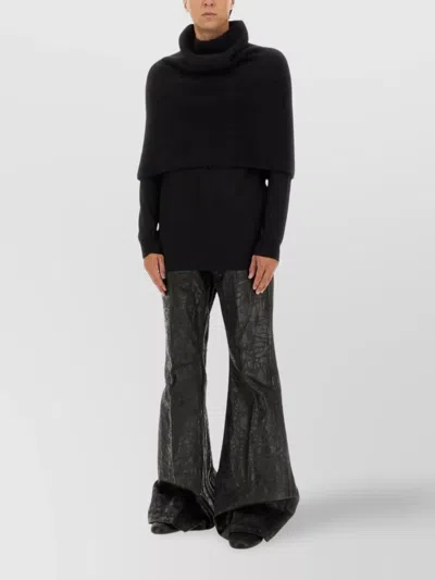 Rick Owens Textured Fabric Cropped Coat With High Collar In Black