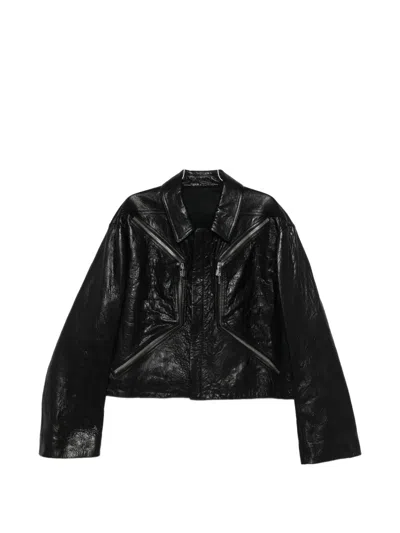 Rick Owens Textured-leather Biker Jacket In Black