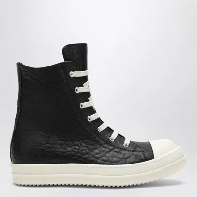 Rick Owens Textured Leather Mini High-top Sneakers In Black