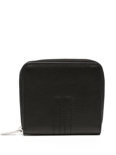 Rick Owens Textured Leather Zipped Wallet In Black