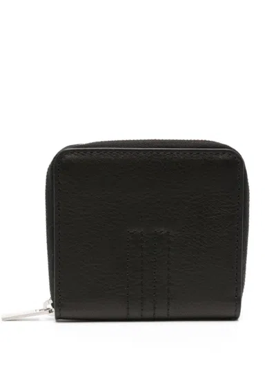 Rick Owens Textured Leather Zipped Wallet In Black