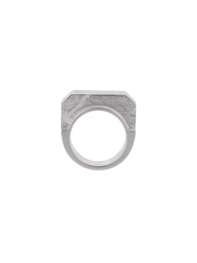 Rick Owens Textured Square Signet Ring In Silver