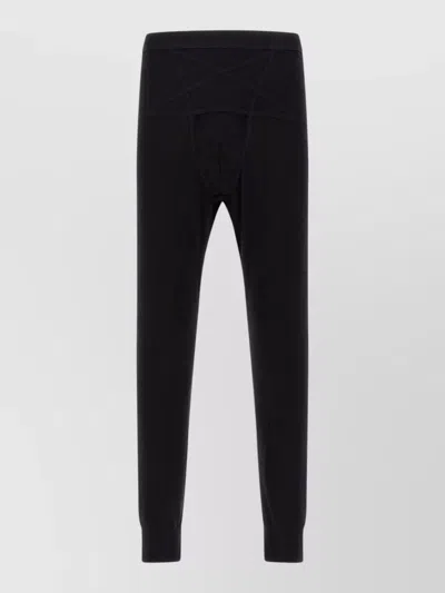 Rick Owens Thermal Knit Trousers Elastic Waist Rib Cuffs In Black