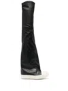 RICK OWENS THIGH-HIGH CONTRAST-TOE LEATHER SNEAKER BOOTS FOR WOMEN