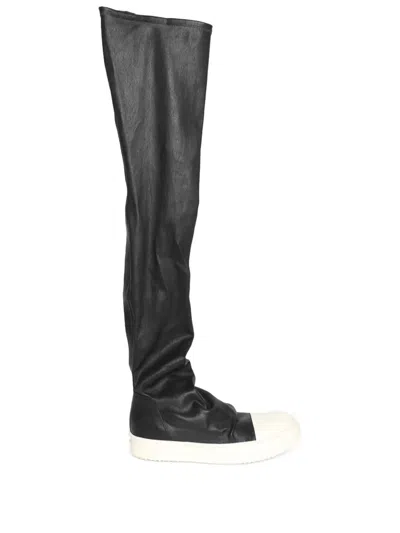 Rick Owens Thigh-high Leather Boots In Black