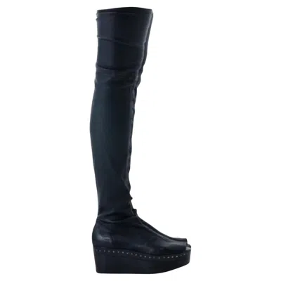 Pre-owned Rick Owens Thigh-high Leather Wedge Boots - '10s In Black