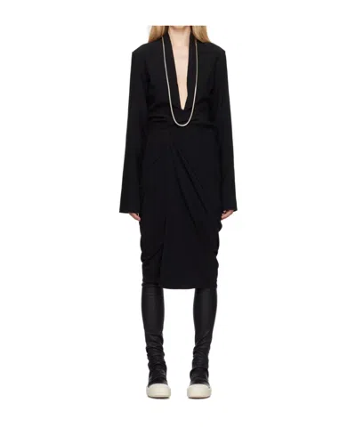 Rick Owens Black Porterville Wrap Midi Dress In 09 Black