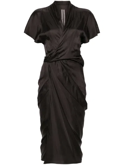 Rick Owens Tie-fastening Satin Wrap Dress In Dark Dust