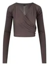 Rick Owens Crewneck Wrap Knitwear Long Sleeves Cropped In Brown