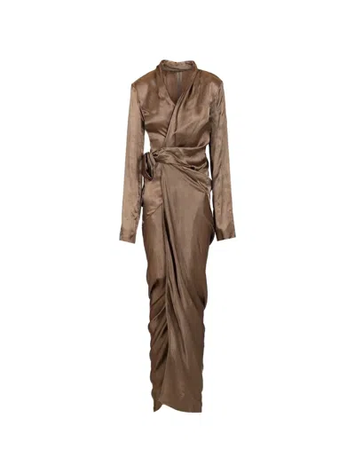 Rick Owens Tie Long-sleeve Maxi Dress In Brown