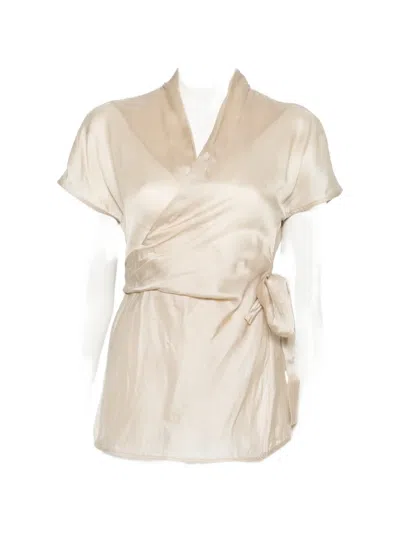Rick Owens Tie-waist V-neck Blouse In Neutral
