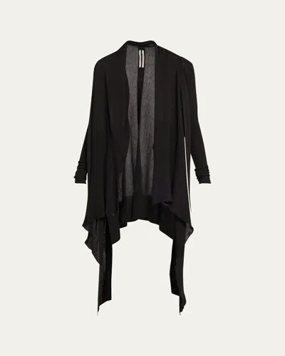 Rick Owens Tied Long Wrap Wool Cardigan Sweater In Black