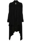 Rick Owens Womens Black Shawl-collar Waterfall-hem Wool Knitted Cardigan In Black
