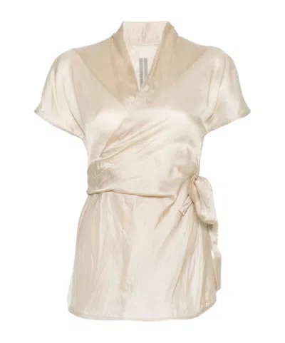 Rick Owens Tie-waist V-neck Blouse In Neutral