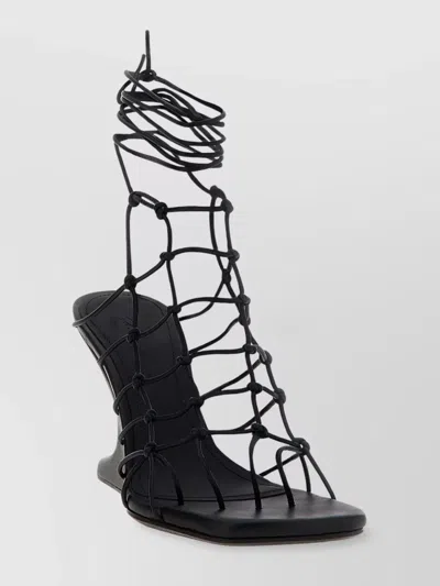 Rick Owens Toe Square Sandals Ankle Wrap In Black