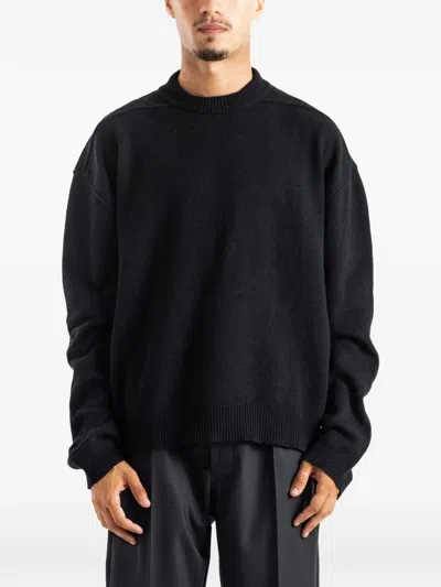 Rick Owens Cashmere Crewneck Jumper With Signature Level Seam And Side Slits In Black