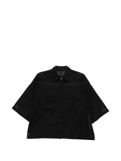 Rick Owens Short-sleeved Cotton Shirt With Chest Pockets In Black