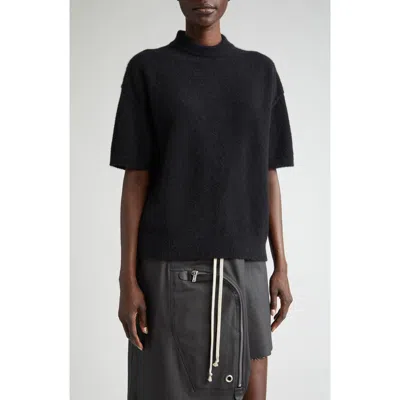 Rick Owens Tommy Short Sleeve Alpaca & Wool Blend Mock Neck Sweater In Black