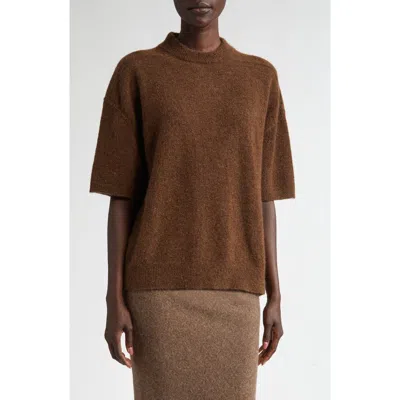 Rick Owens Tommy Short Sleeve Alpaca & Wool Blend Mock Neck Sweater In Brown