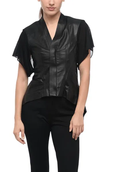 Rick Owens Leather Tommy V Biker Asymmetric Top In Black