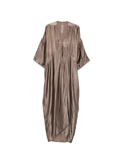 Rick Owens Tommykite Gowm V-neck Draped Maxi Dress In Brown