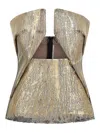 Rick Owens Coated Denim Top With Front Cut-out Neckline In Gold