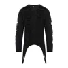 Rick Owens Black Virgin Wool Long-sleeve Top With Asymmetric Hem In Black