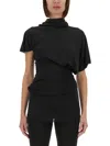 Rick Owens Asymmetric Draped Waist High Neckline Short Sleeves In Black