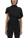 Rick Owens Asymmetric Draped Waist High Neckline Short Sleeves In Black