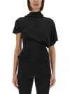 Rick Owens Asymmetric Draped Waist High Neckline Short Sleeves In Black