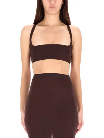 Rick Owens Cropped Sleeveless Square Neck Racerback Top In Brown