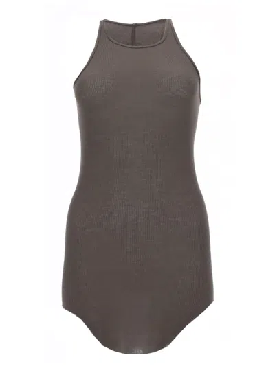 Rick Owens Top With U-neck And Ribbed Design In Viscose And Silk Blend For Women In Brown
